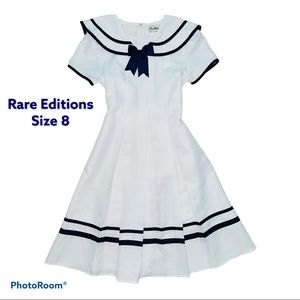 Rare Editions Girls Sailor Dress Size 8 White